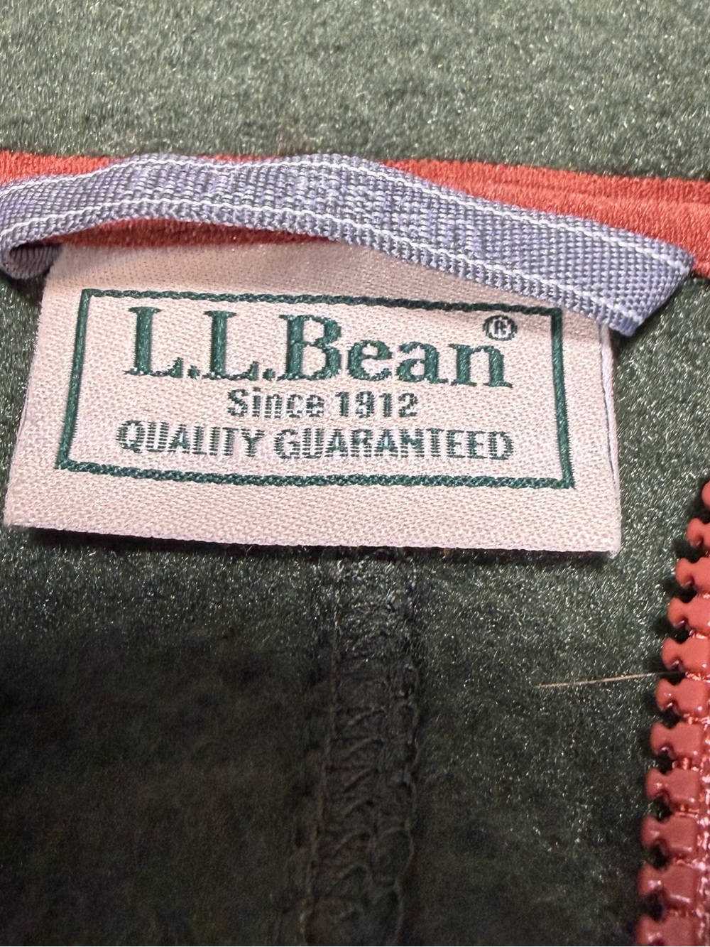 L.L. Bean Men's Dark Green Fleece Jacket with Orange Trim Large 518186 - Picture 3 of 6